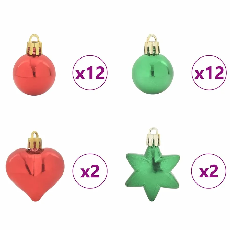 Ensemble de Boules de Noël 40 pcs Rouge et vert Plastique - 5