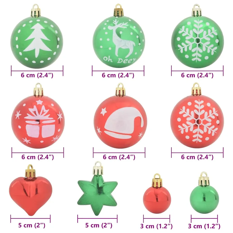 Ensemble de Boules de Noël 40 pcs Rouge et vert Plastique - 7