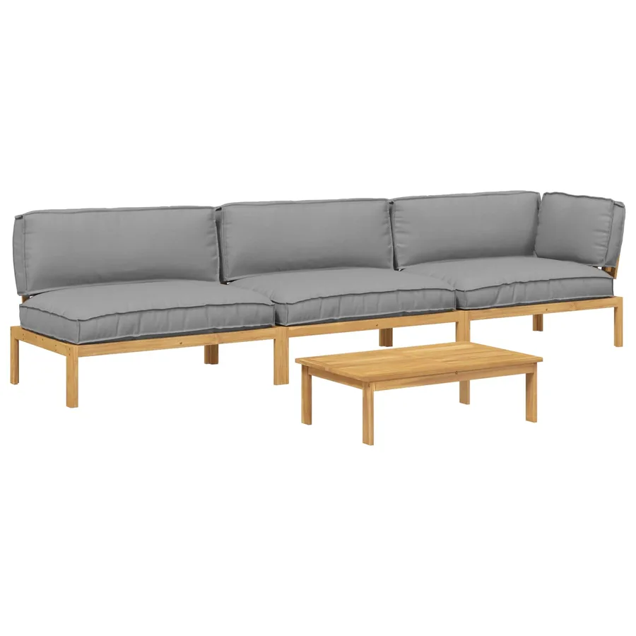 Ensemble de Canapés Uni 4 pcs Gris Bois d'Acacia Massif - 2