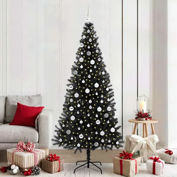 Sapin de Noël avec 300 LED avec support Noir 210 cm PVC