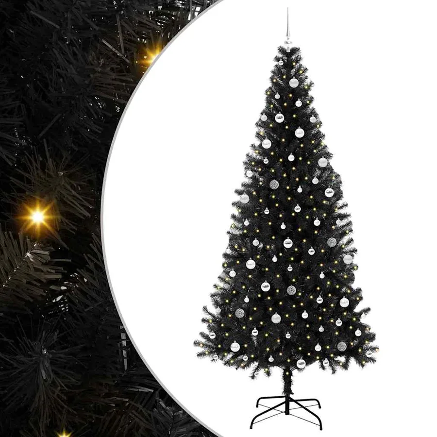 Sapin de Noël avec 300 LED avec support Noir 240 cm PVC - 2