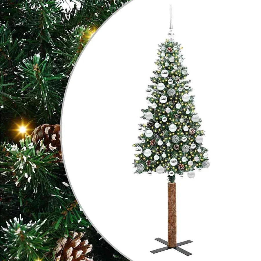 Sapin de Noël mince Vert 180 cm PVC et bois de pin massif - 2