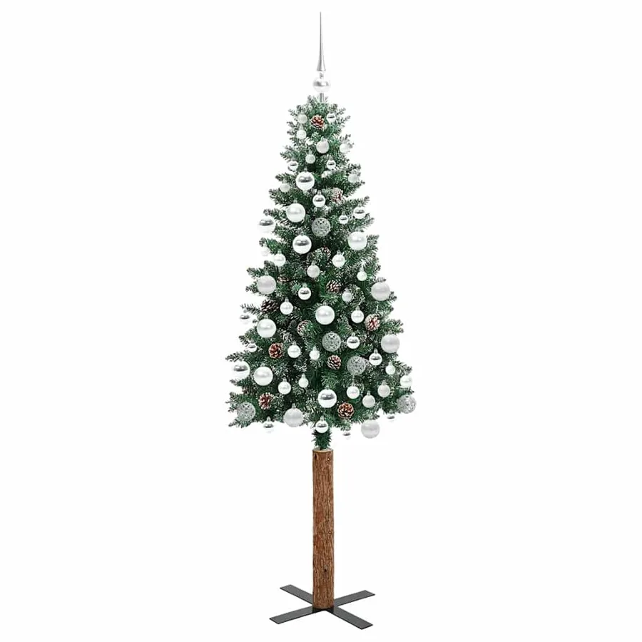Sapin de Noël mince Vert 180 cm PVC et bois de pin massif - 4