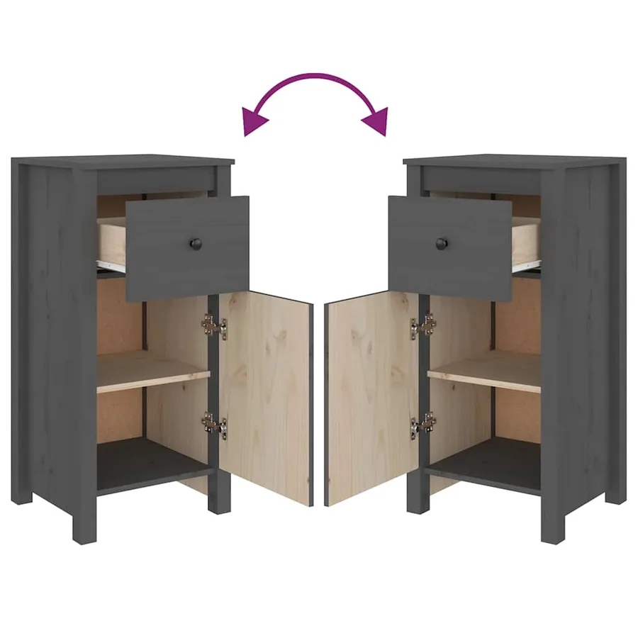 Buffets 2 pcs gris 40x35x80 cm bois massif de pin - 9