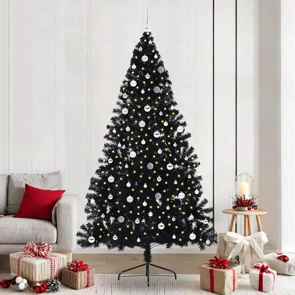 Sapin de Noël artificiel pré-éclairé Noir 240 cm PVC