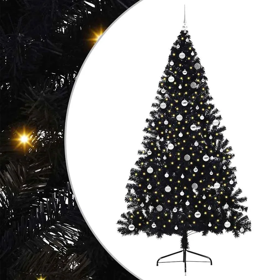 Sapin de Noël artificiel pré-éclairé Noir 240 cm PVC - 2