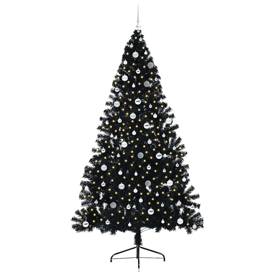 Sapin de Noël artificiel pré-éclairé Noir 240 cm PVC - 3
