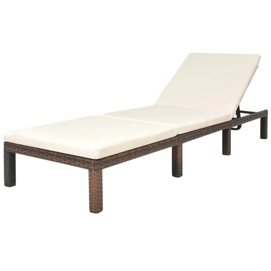 Chaise longue avec coussin Résine tressée Marron - 2