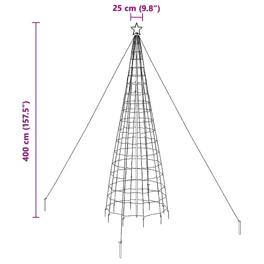 Arbre de Noël LED avec piquets au sol Bleu 400 cm Fer - 9
