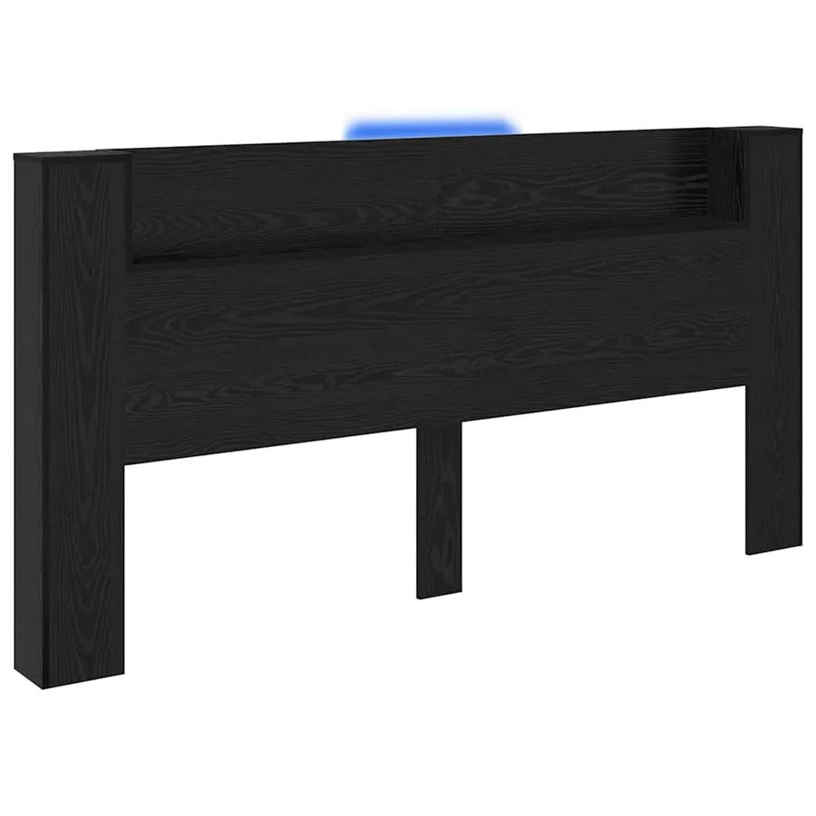 Tête de lit de rangement avec LED Chêne noir Bois d'ingénierie - 2