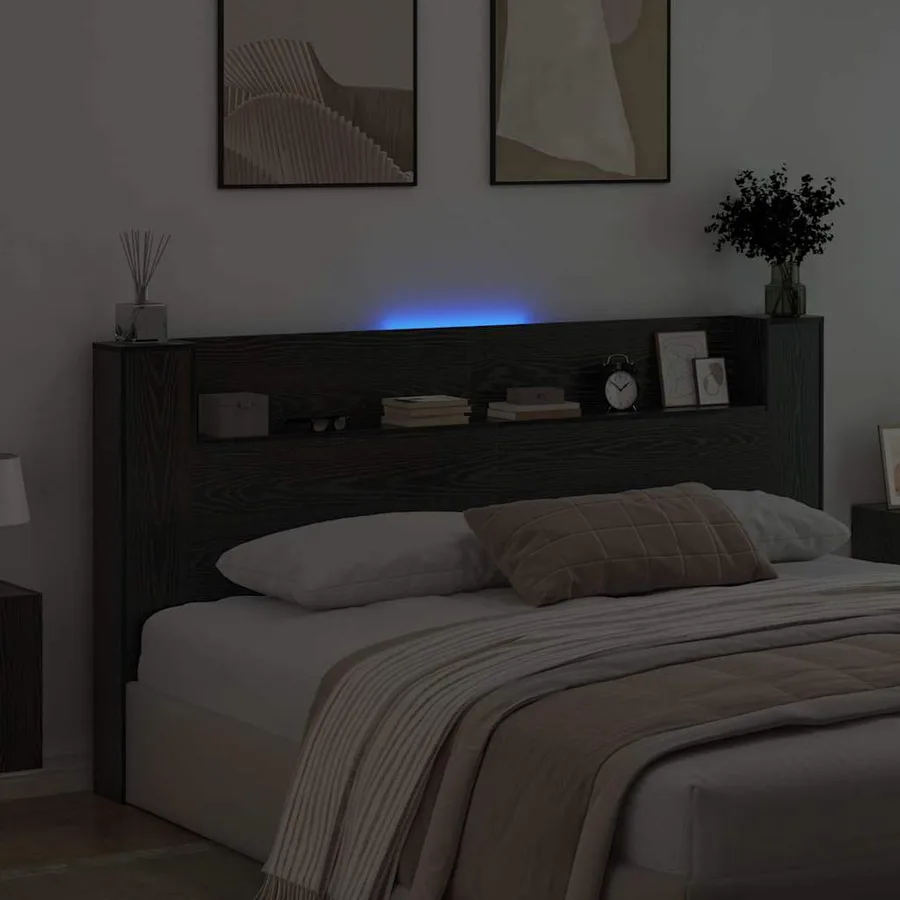 Tête de lit de rangement avec LED Chêne noir Bois d'ingénierie - 4