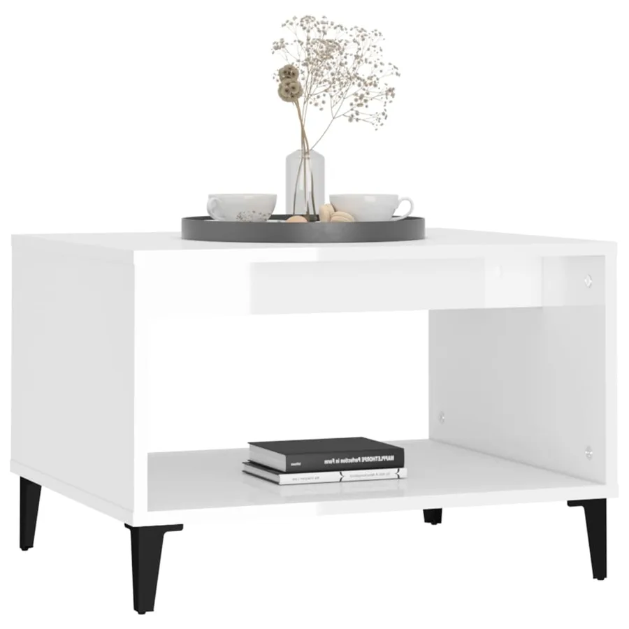 Table basse Blanc brillant 60x50x40 cm Bois d'ingénierie - 4
