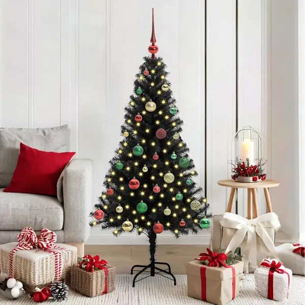 Sapin de Noël avec 150 LED avec support Noir 150 cm PVC
