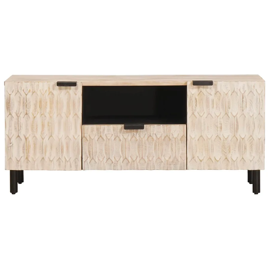 Meuble TV avec tiroir Finition Lavage Blanc 105 x 33 x 46 cm - 3