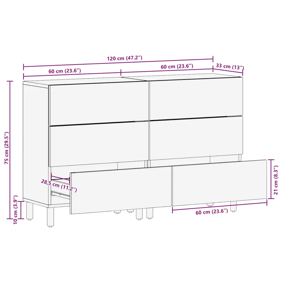 Buffet 2 pcs Finition Lavage Blanc 60 x 33 x 75 cm - 12