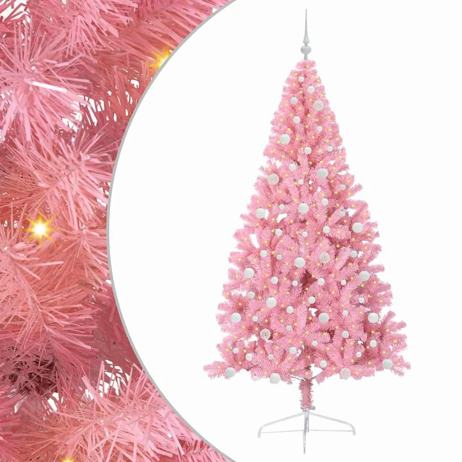 Sapin de Noël artificiel pré-éclairé Rose 240 cm PVC - 2