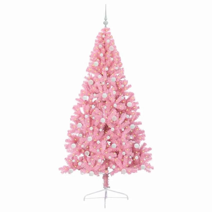 Sapin de Noël artificiel pré-éclairé Rose 240 cm PVC - 3