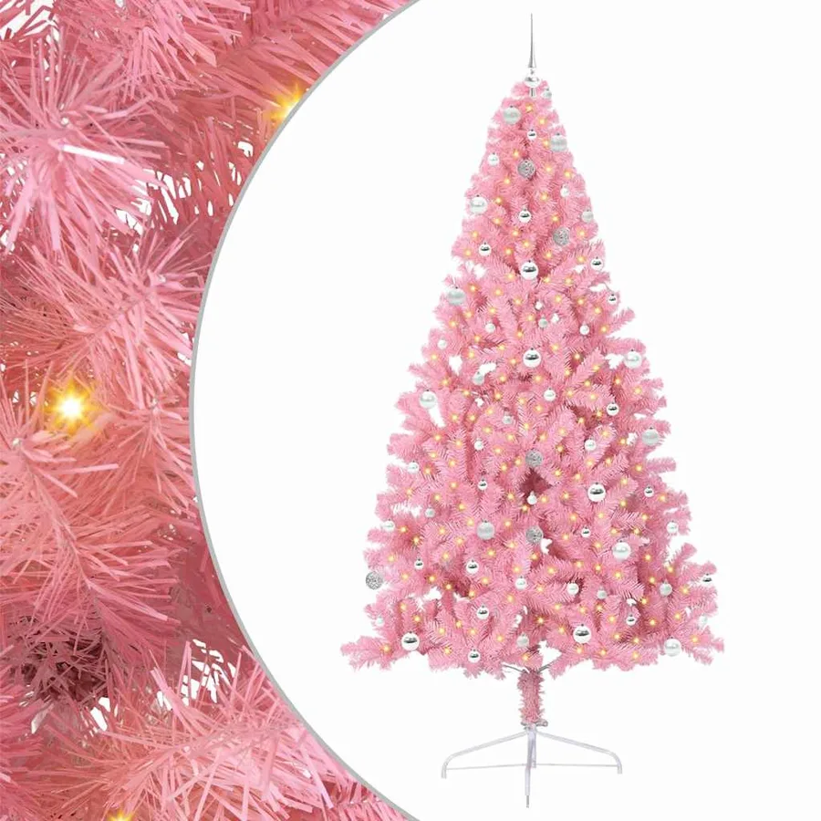Sapin de Noël artificiel pré-éclairé Rose 240 cm PVC - 2