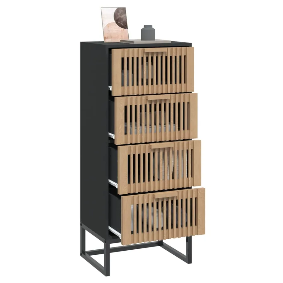 Buffet haut noir 40x30x95 cm bois d'ingénierie - 3