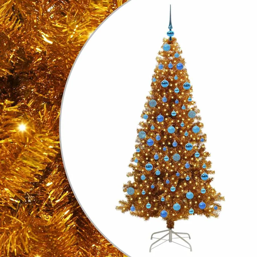 Sapin de Noël avec 300 LED avec support Doré 180 cm PET - 2