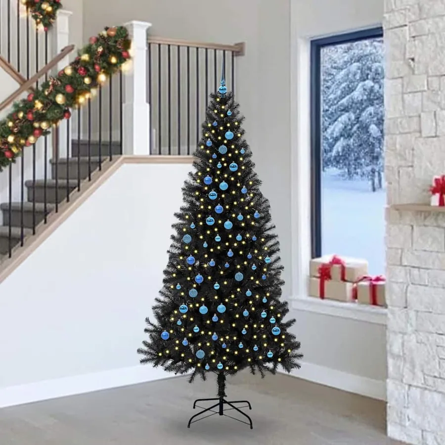 Sapin de Noël avec 300 LED avec support Noir 240 cm PVC