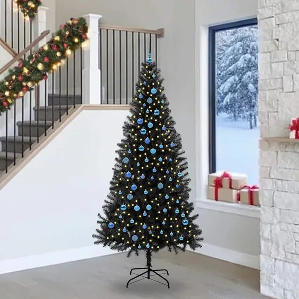 Sapin de Noël avec 300 LED avec support Noir 240 cm PVC