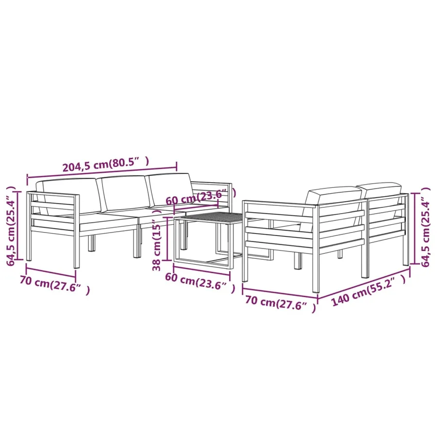 Salon de jardin 6 pcs avec coussins Aluminium Anthracite - 9