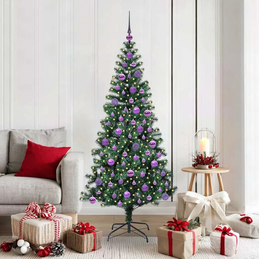 Sapin de Noël artificiel pré-éclairé Vert 180 cm PVC et métal