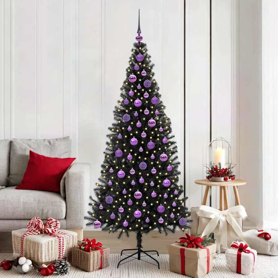 Sapin de Noël avec 300 LED avec support Noir 180 cm PVC