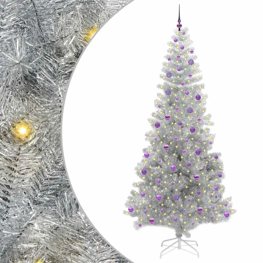 Sapin de Noël avec 300 LED avec support Argent 240 cm PET - 2