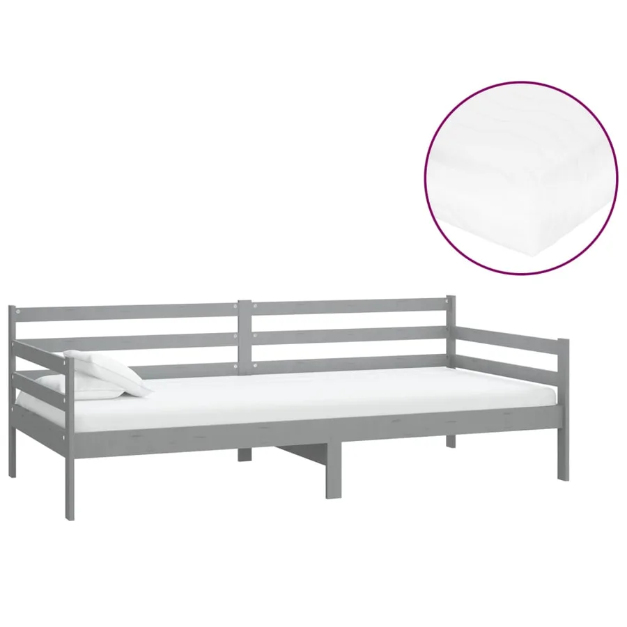 Lit de repos avec matelas 90x200 cm Gris Bois de pin massif - 2