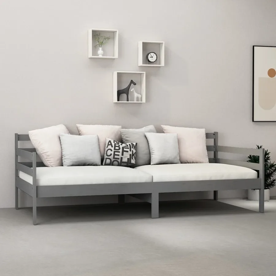 Lit de repos avec matelas 90x200 cm Gris Bois de pin massif - 3