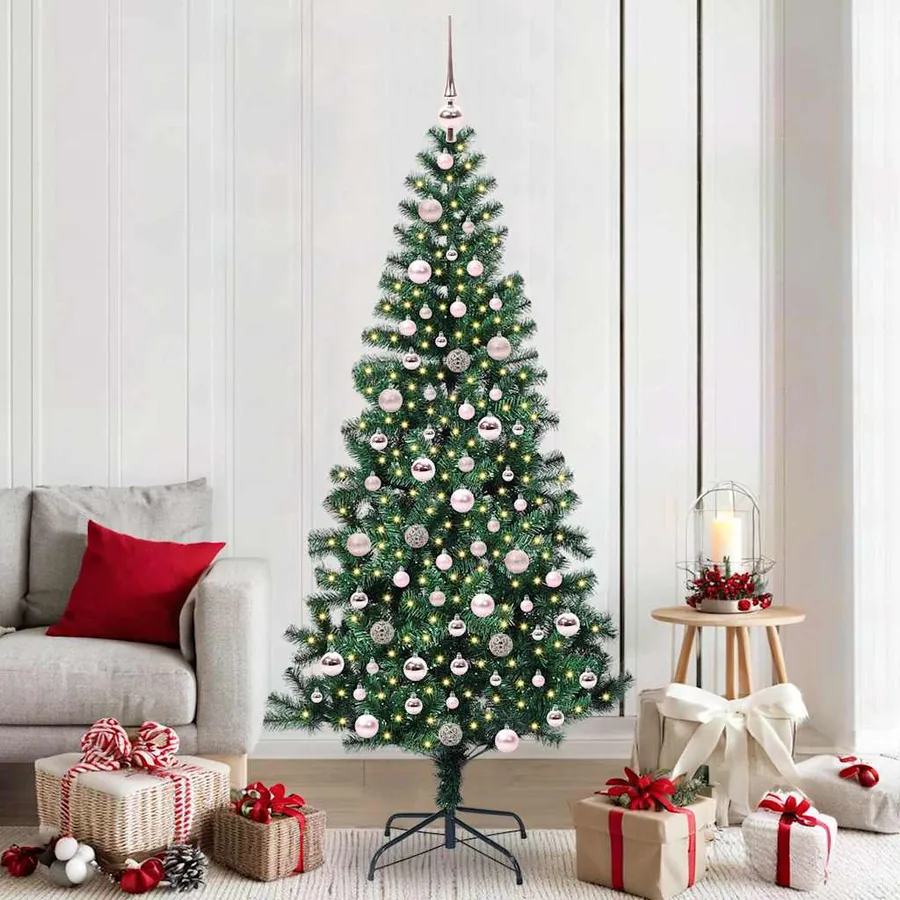 Sapin de Noël artificiel pré-éclairé Vert 210 cm PVC et métal