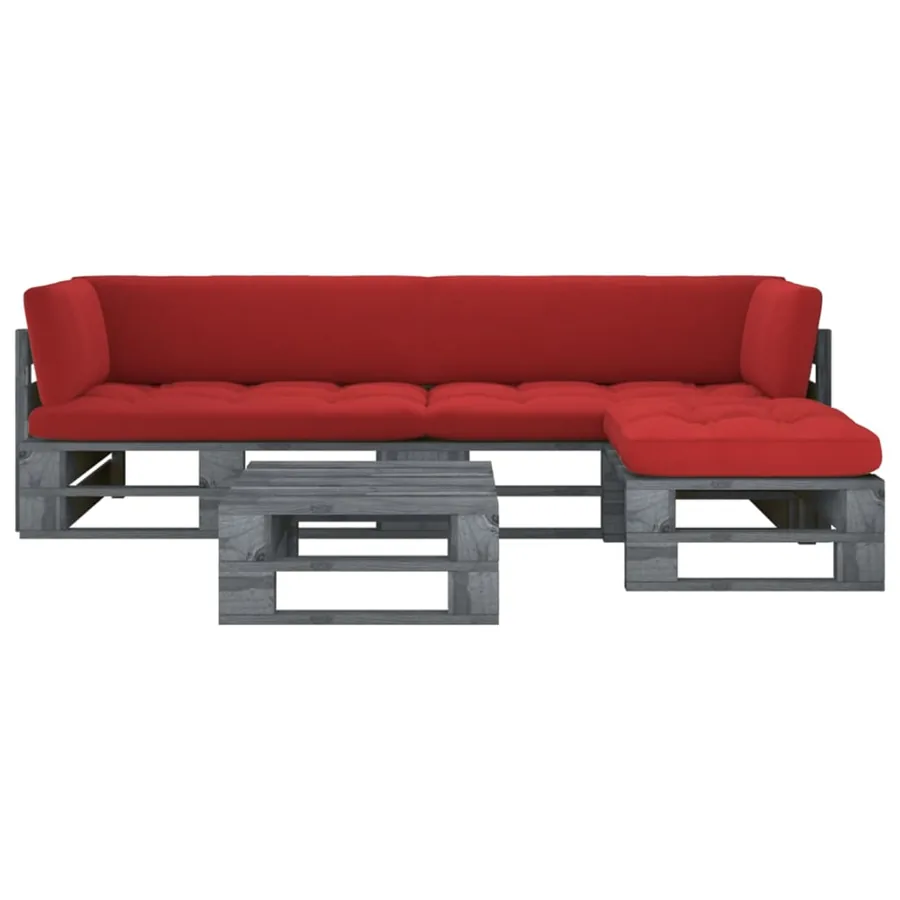 Salon de jardin palette 4pcs avec coussins Pin imprégné de gris