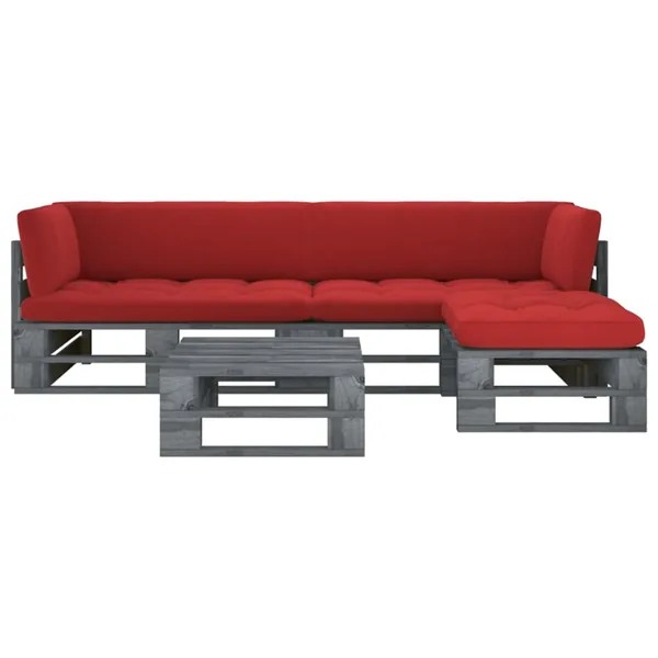 Salon de jardin palette 4pcs avec coussins Pin imprégné de gris