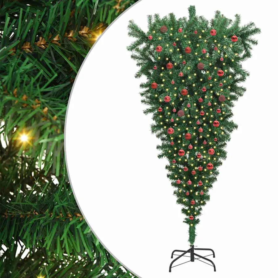 Arbre de Noël artificiel pré-éclairé à l'envers avec ensemble de boules - 2
