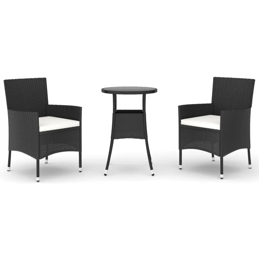 Ensemble de bistro de jardin 3 pcs coussins noir poly rotin - 2