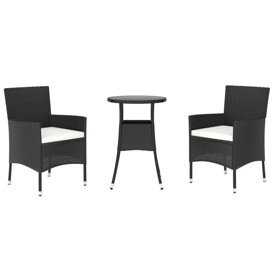 Ensemble de bistro de jardin 3 pcs coussins noir poly rotin - 3