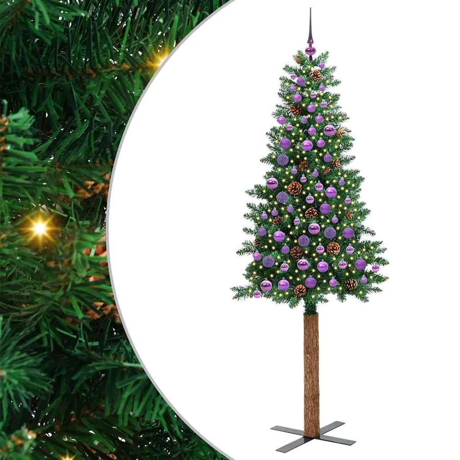 Sapin de Noël mince Vert 210 cm PVC et bois de pin massif - 2
