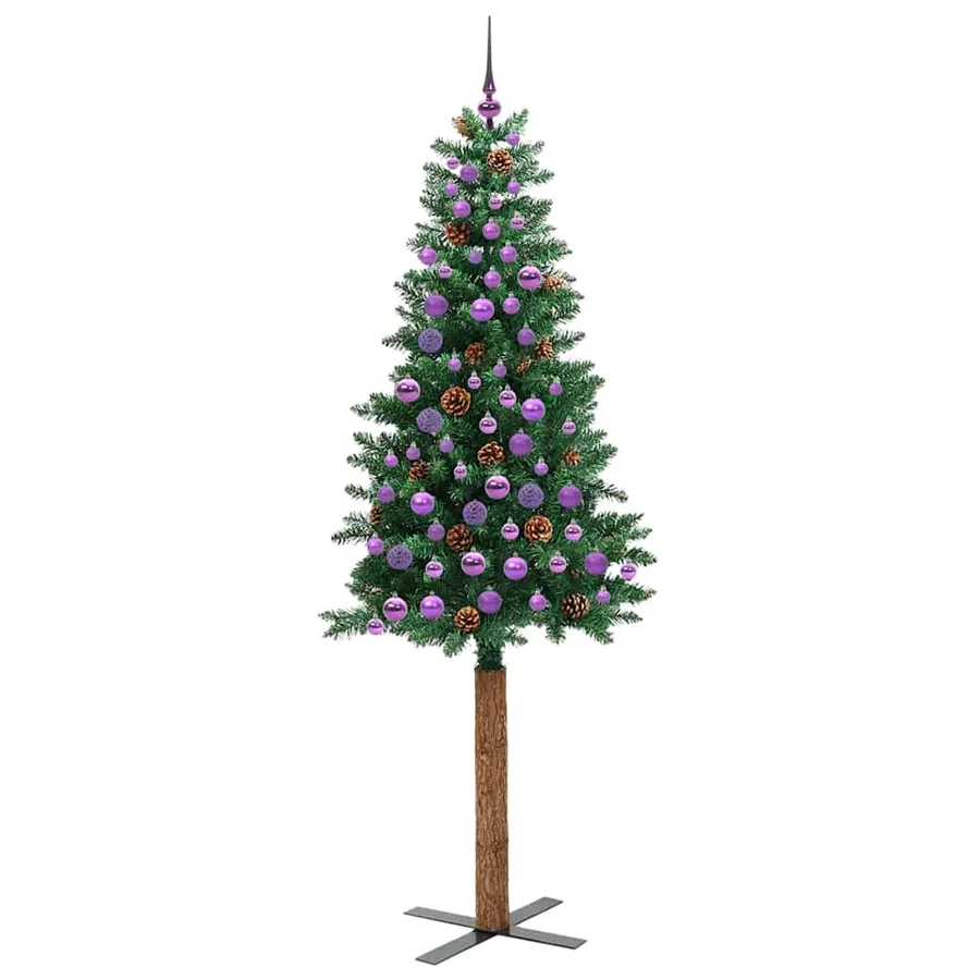 Sapin de Noël mince Vert 210 cm PVC et bois de pin massif - 4