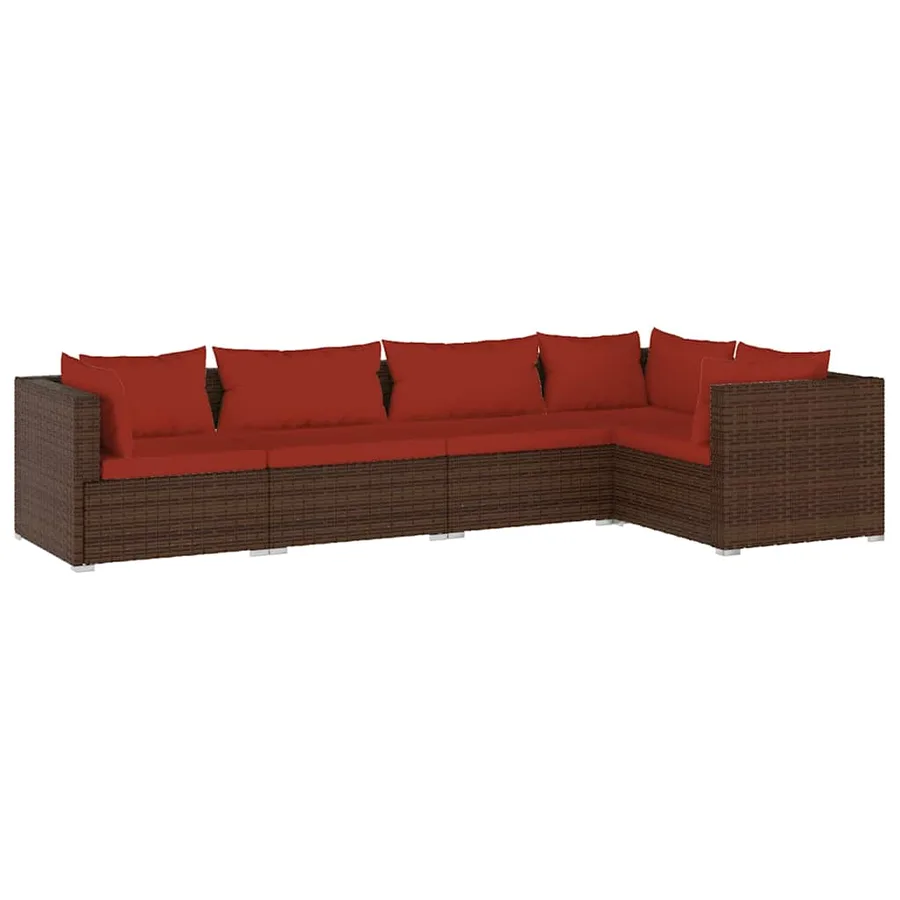 Salon de jardin 5 pcs avec coussins résine tressée marron - 2