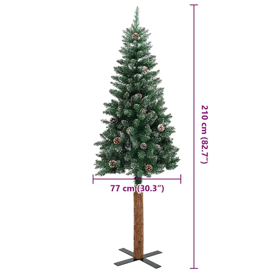 Sapin de Noël mince Vert 210 cm PVC et bois de pin massif - 13