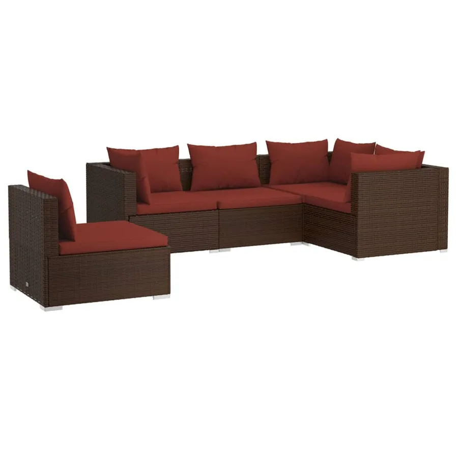 Salon de jardin 5 pcs avec coussins résine tressée marron - 2