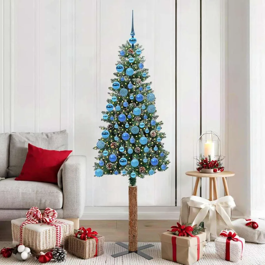 Sapin de Noël mince Vert 180 cm PVC et bois de pin massif