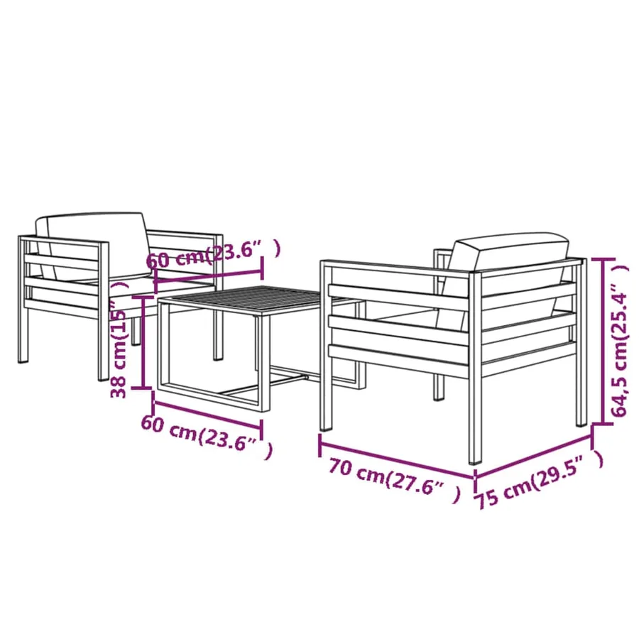 Salon de jardin 3 pcs avec coussins Aluminium Anthracite - 7