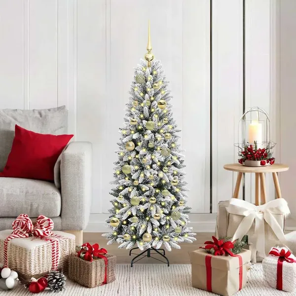 Sapin de Noël artificiel avec 150 LED avec support Blanc 120 cm