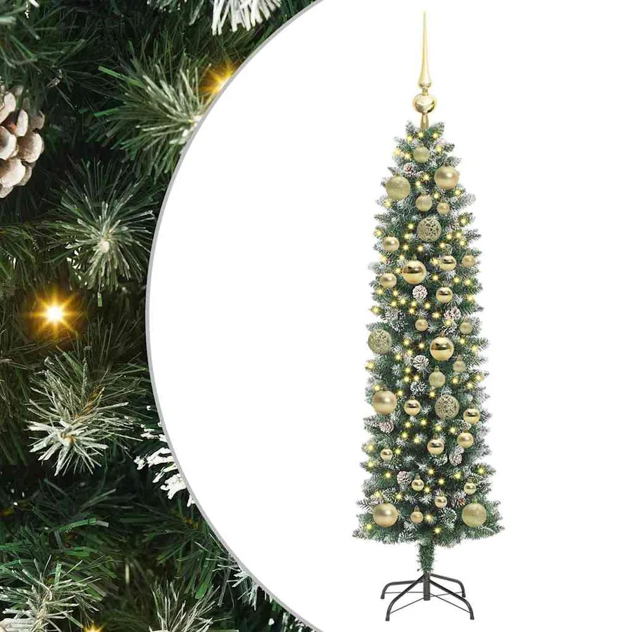 Arbre de Noël artificiel slim avec 150 LED Vert et blanc 120 cm - 2
