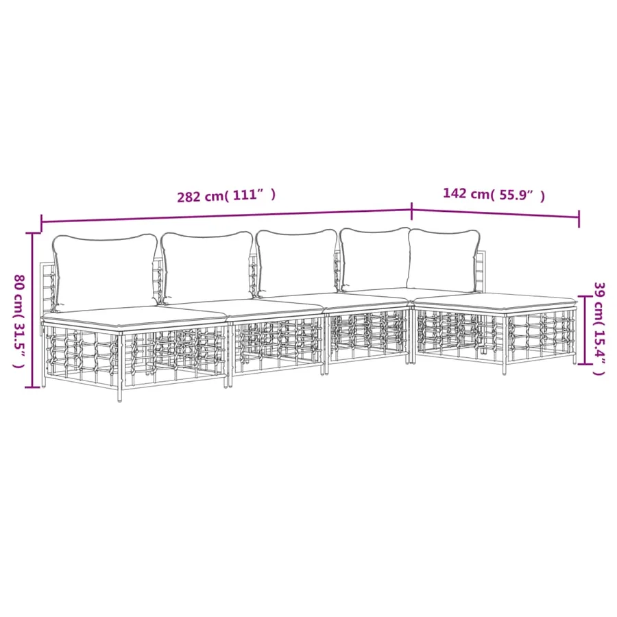 Salon de jardin 5 pcs avec coussins anthracite résine tressée - 9