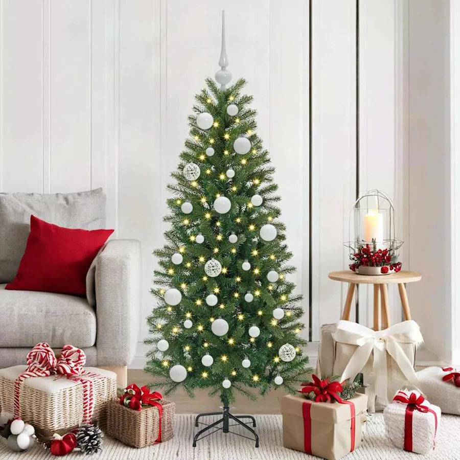 Ensemble de Boules de Noël avec 150 LED 61 pcs Blanc Plastique