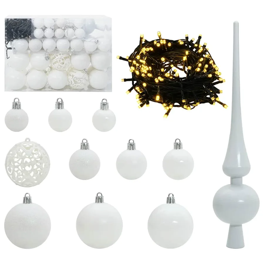 Ensemble de Boules de Noël avec 150 LED 61 pcs Blanc Plastique - 2